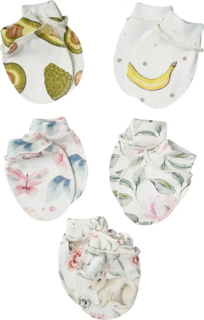 Антицарапки Little Sta, р. 62, 5 пар, интерлок, крем, №4, для девочек