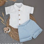 Фотография товара Комплект летний с длинным рукавом для мальчика "Муслин", голубой, лето (р. 22 (рост 68-74 см))