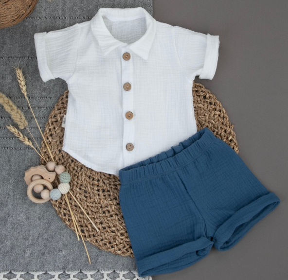 Фотография товара Комплект летний с коротким рукавом для мальчика "Муслин", деним, лето (р. 20 (рост 62-68 см))