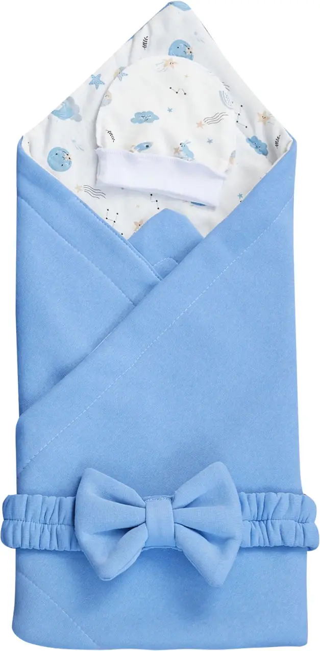 Комплект на выписку Luxury Baby футер с трикотажем 6 предметов, бежевый, р. 56-62, голубой