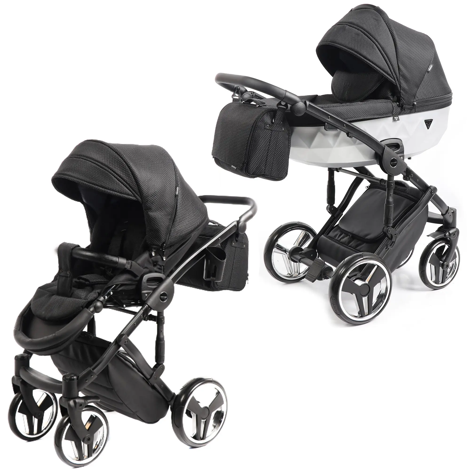 Коляска Junama Mirror Satin (2 в 1) чёрный, короб матовое серебро