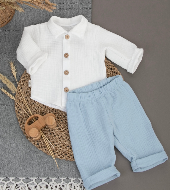 Комплект летний с длинным рукавом для мальчика "Муслин", голубой, лето (р. 22 (рост 68-74 см))