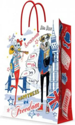 Бумажный пакет Модный Лондон для сувенирной продукции , с ламинацией, с шириной основания 40,6 см