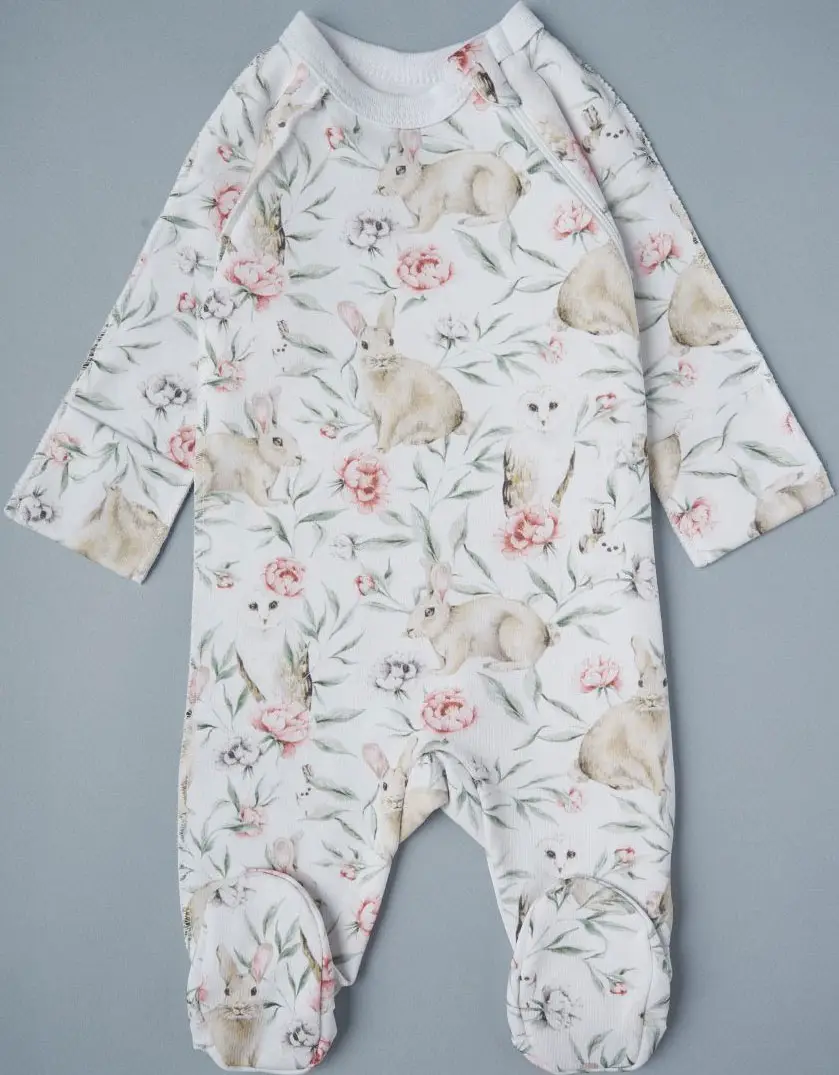 Комбинезон на молнии Little Star Зайки и совы интерлок, белый (62)