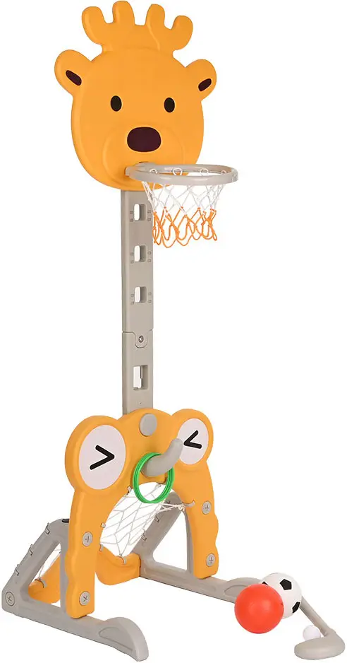 Стойка баскетбольная Жираф с кольцебросом, футбольными воротами Pituso, желтая