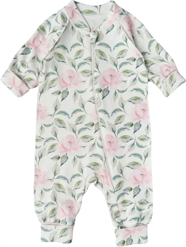 Комбинезон Little Star растущий на молнии Пионы, р. 74, крем