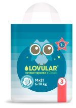 Фотография товара Трусики-подгузники Lovular Classic ночные M, 6-10 кг, 21 штука