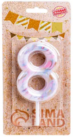 Фотография товара Свеча в торт Страна Карнавалия Белый мрамор цифра 8, гигант, 12,5 см