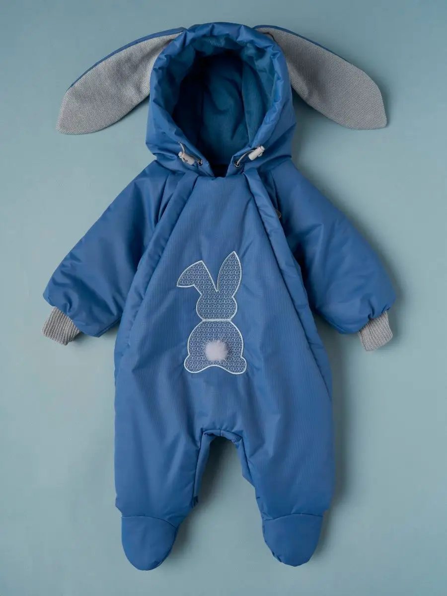 Комбез осенний на 2 молниях Little Star Зайчик с хвостиком мембрана, синий 62