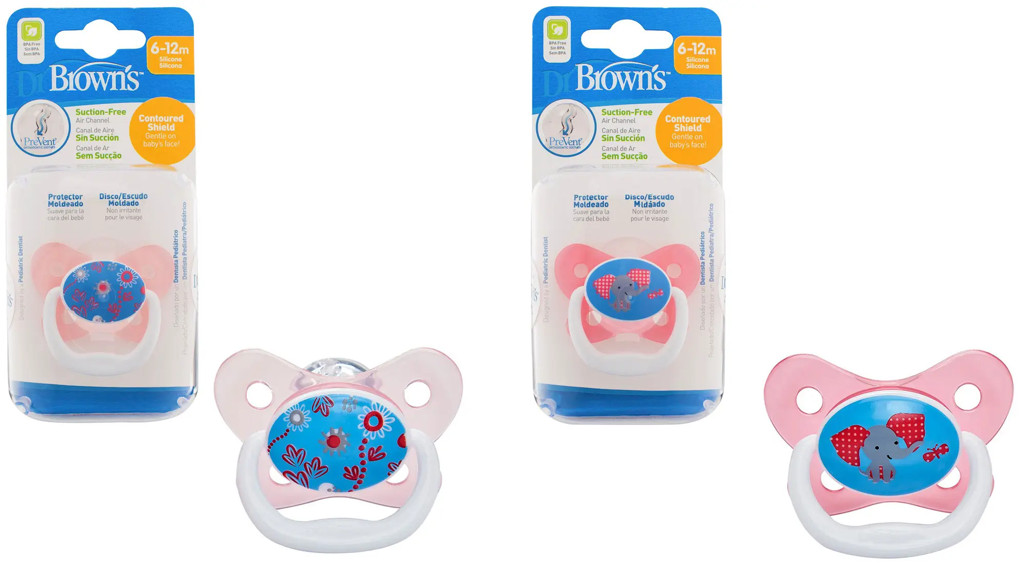 Пустышка силиконовая ортодонтическая Dr. Brown's Prevent Contoured (6-12 мес) розовый в ассортименте