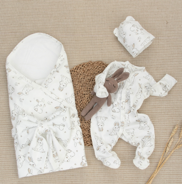 Фотография товара Комплект на выписку 4 предмета "Курочки.Плед" лето (р. 16 (рост 50-56 см))