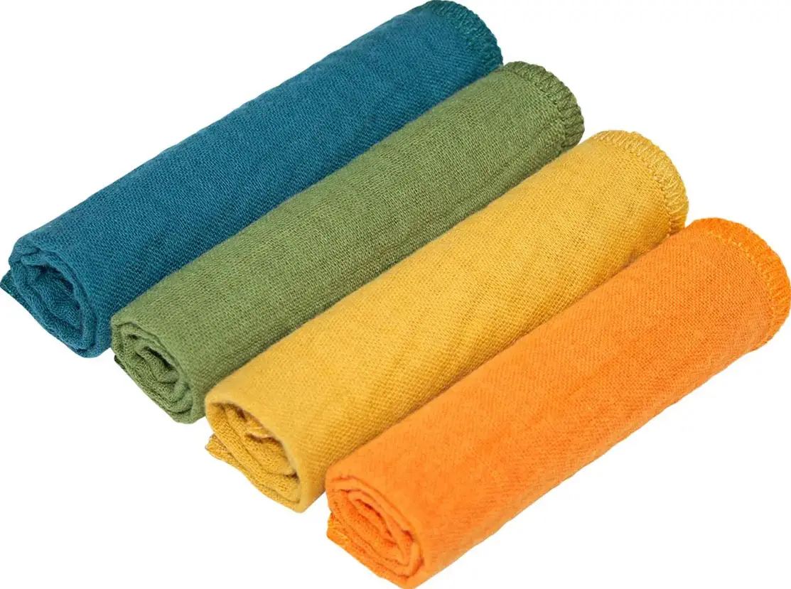 Комплект платочков Муслин 4 цвета, мандарин, горчичный, петроль, хаки, 20х20