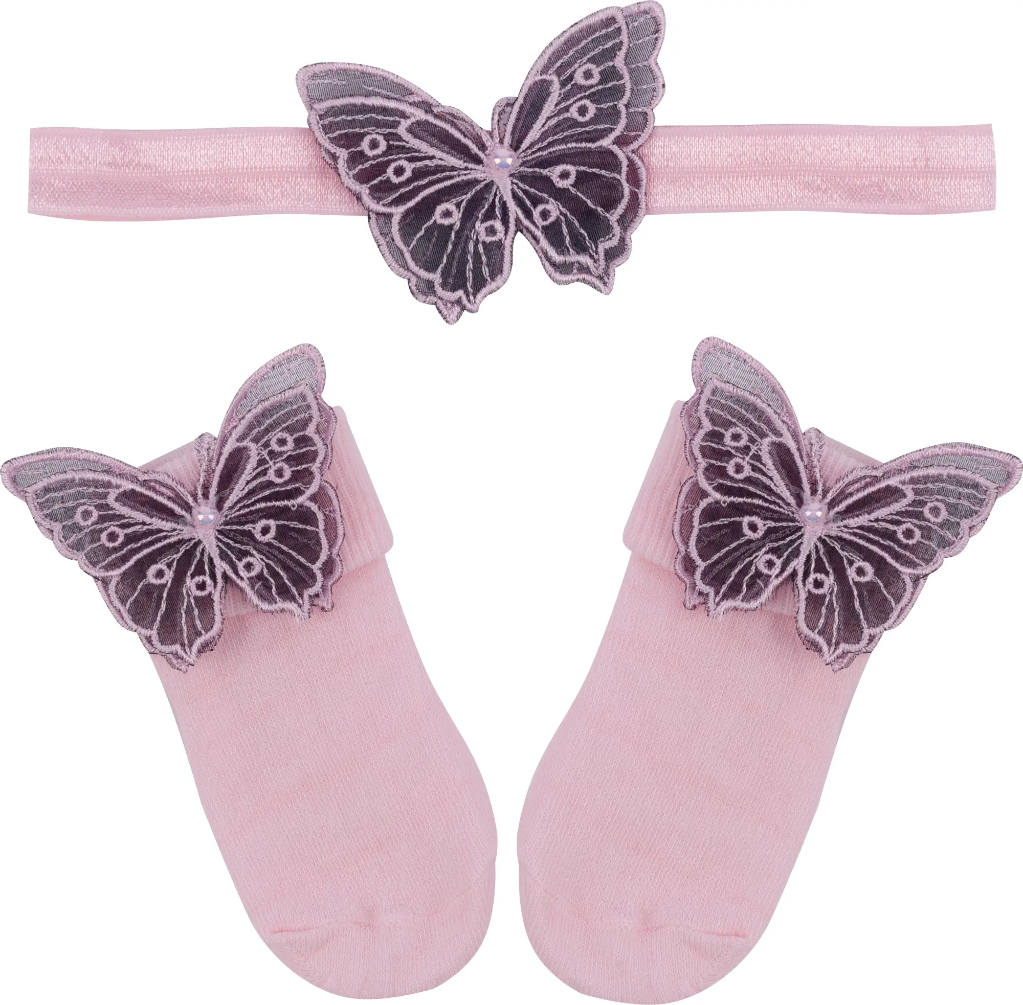 Повязка на голову и носочки Little Star Черно-Розовая бабочка розовый 6-12 месяцев
