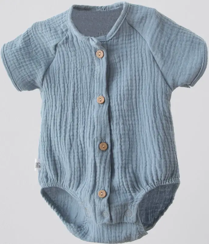 Боди с коротким рукавом KiDi Kids, муслин, серо-голубой, р. 24 рост 74-80см