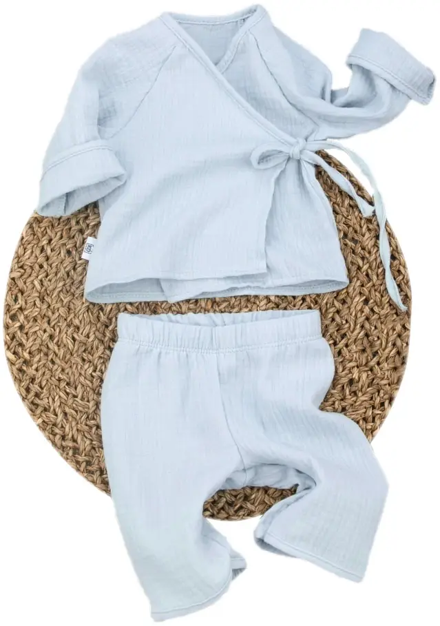 Комплект для новорожденного рубашечка+штанишки KiDi Kids, муслин, голубой, лето р. 22 рост 68-74 см