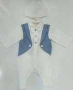 Комплект Choupette нарядный с декоративным сюртуком и бабочкой, комбинезон, чепчик, экрю-голубой 62