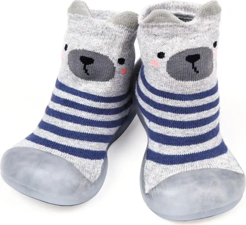 Ботиночки носочки детские Amarobaby First Step Bear серые, размер 23, с дышащей подошвой