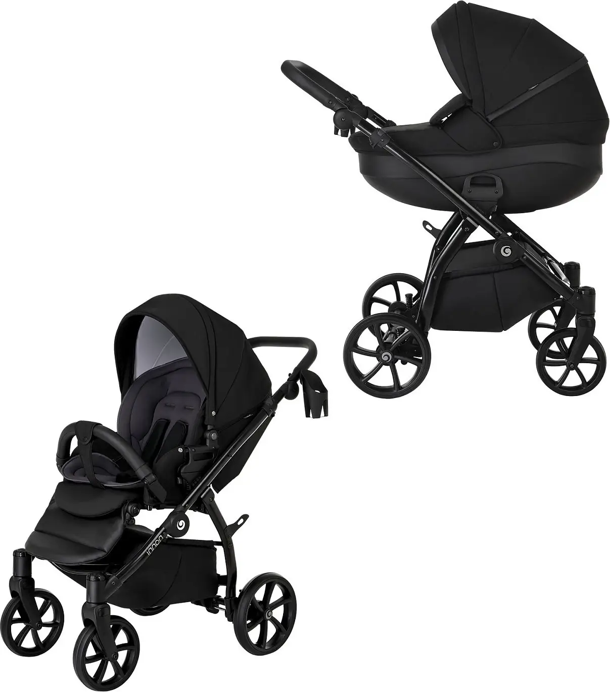 Коляска 2 в 1 Tutis Nanni короб, прогулка, черная, кожа