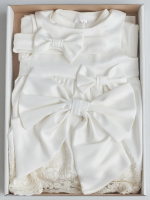 Фотография товара Комплект на выписку Принцесса Luxury Baby Русский Сатин комбинезон и платье, молочное с кружевом, р. 62
