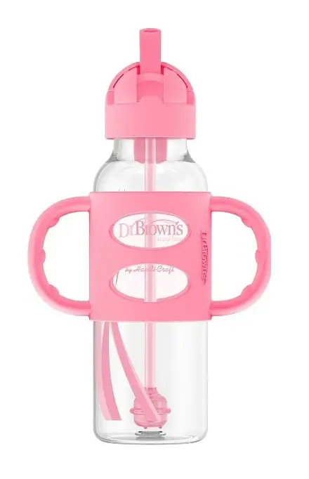 Поильник Dr. Brown's с ручкой и трубочкой 6+ розовый