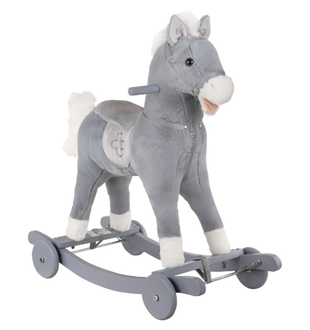 Фотография товара PITUSO Качалка-Лошадка с колесами мягконаб.,муз.,Серый с белым, 74*30*64см