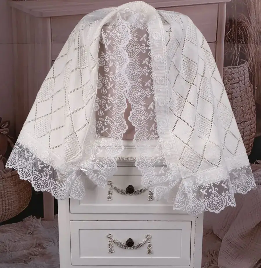 Плед Наследник Выжанова Ажур экрю пудра 100х90