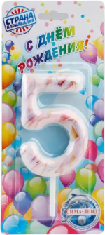 Фотография товара Свеча в торт Страна Карнавалия Белый мрамор цифра 5, гигант, 12,5 см