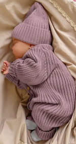 Фотография товара Комбинезон вязанный детский с шапочкой Amarobaby Pure Love Tot, размер 56, демисезонный, пудровый