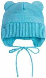Фотография товара Шапка детская вязаная AmaroBaby Pure Love Bear демисезонная, с подкладом, голубой 42-44