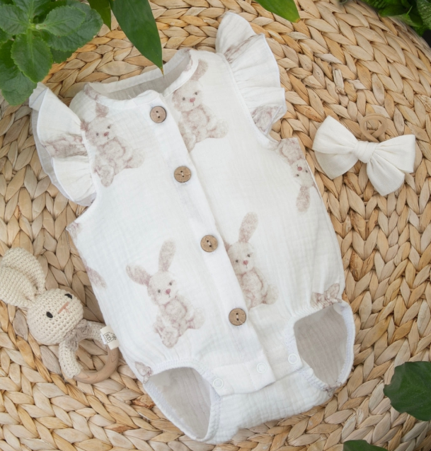 Фотография товара Боди с крылышками на пуговицах "Муслин", зайки (р. 18 (рост 56-62 см))