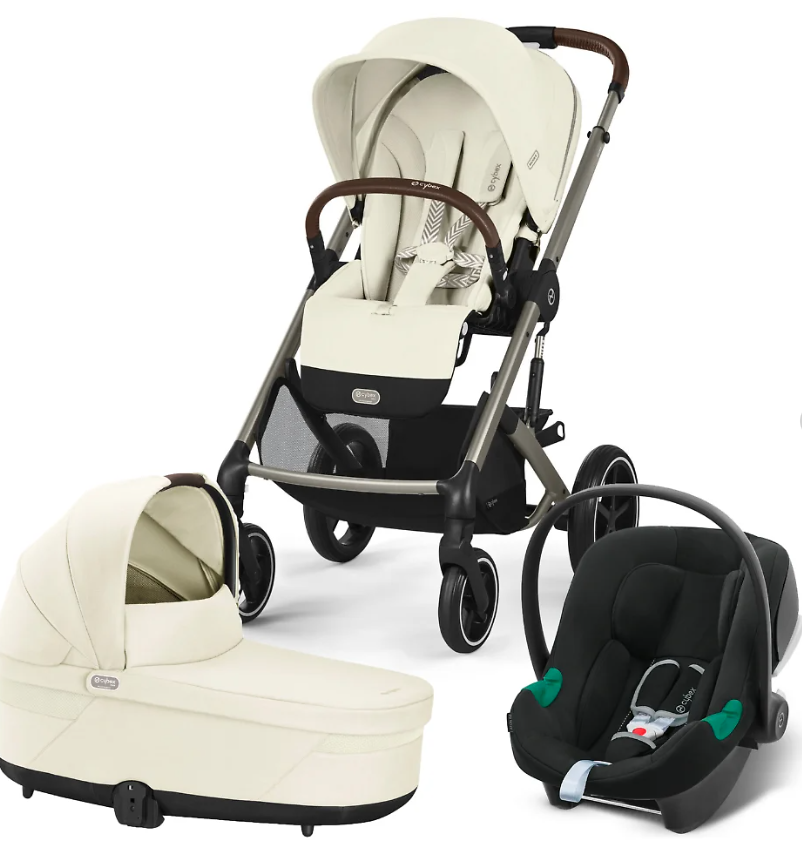 Фотография товара Детская коляска Cybex Balios S Lux TPE 3 в 1 цвет Seashell Beige в комплекте со спальным блоком Cot S, автокреслом Aton B2 i-Size, дождевиками и адаптерами 2шт