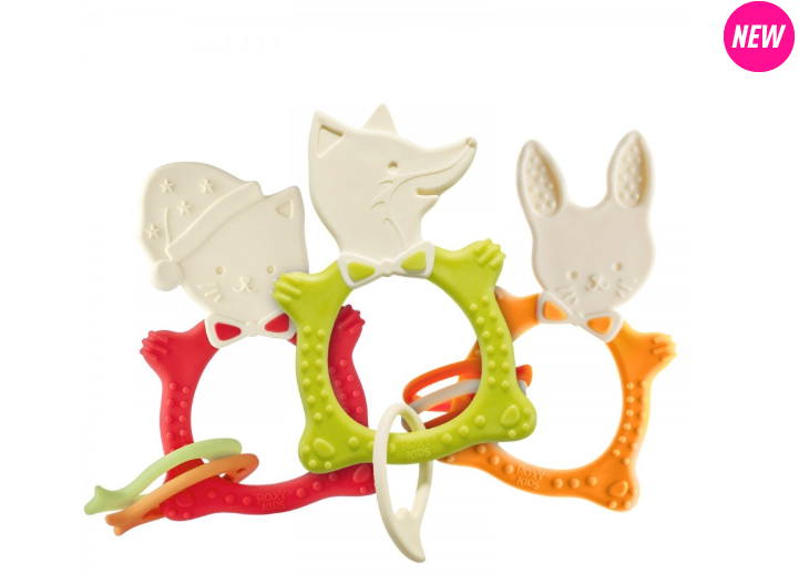 Прорезыватели в наборе BUNNY горчичный + FOX зелёный + MEOW коралловый