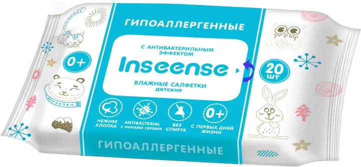 Салфетки детские влажные антибактериальные гипоаллергенные Inseense