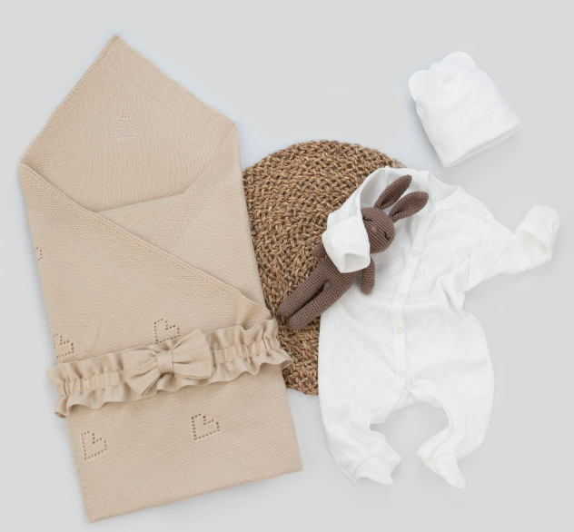 Фотография товара Комплект на выписку 4 предмета "Петелька", бежевый, лето (р. 16 (рост 50-56 см))