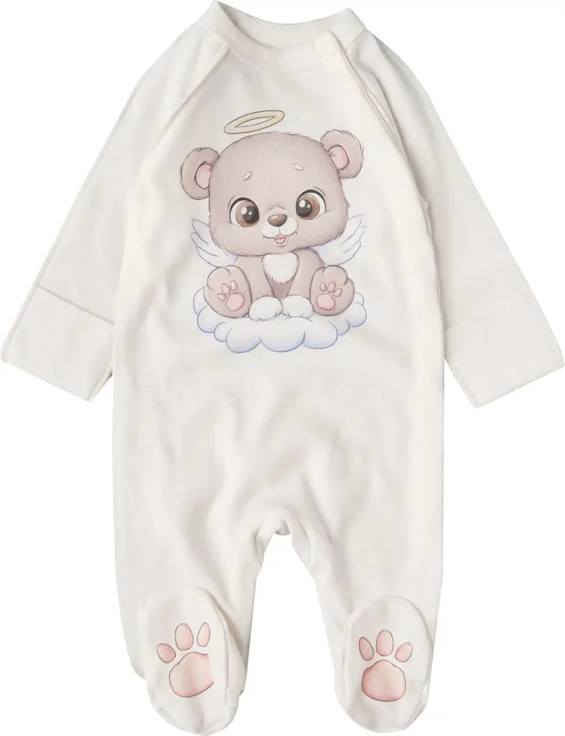 Комбинезон на кнопках Мишка-ангел на облачке, 74 см, интерлок, крем