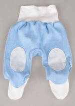 Фотография товара Ползунки на рибане Фабрика Бамбук внш нашивки голубой, молочный 68