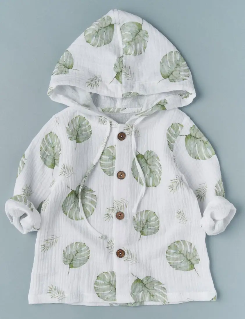 Рубашка с капюшоном на пуговицах Little Star Тропики белый (86)