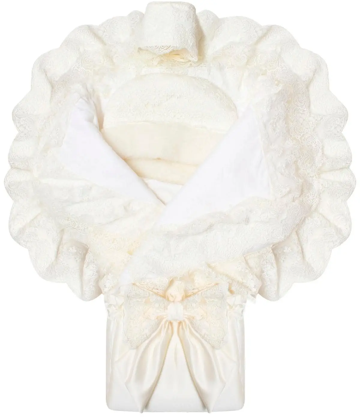 Зимний Конверт-одеяло на выписку Luxury Baby Милан молочный с молочным кружевом, айвори