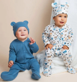 Фотография товара Комплект комбинезонов (слипов) детских с шапочкой Amarobaby Nature, синий/мишки, р.62-68