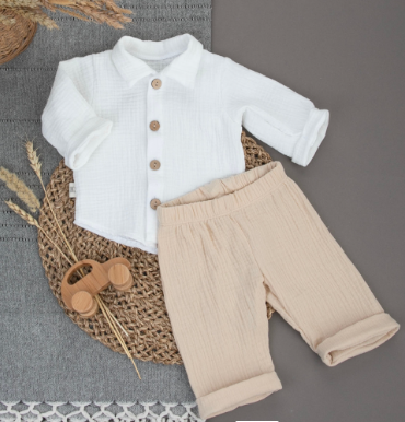 Фотография товара Комплект летний с длинным рукавом для мальчика "Муслин", крем-брюле, лето (р. 20 (рост 62-68 см))