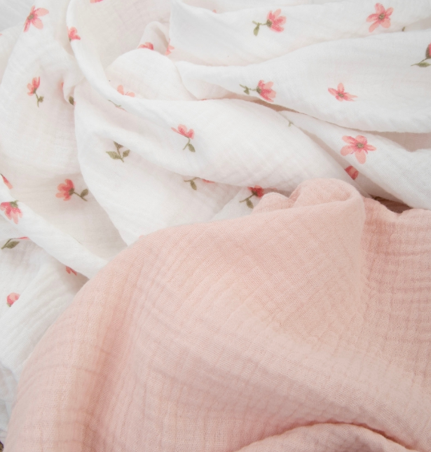 Фотография товара Пеленка "Муслин", 130х90см, 2шт/уп. пудра (пудра+тюльпанчики)