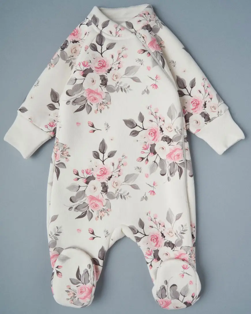 Комбинезон Little Star из футера с начесом "Цветы на креме", крем, р.56