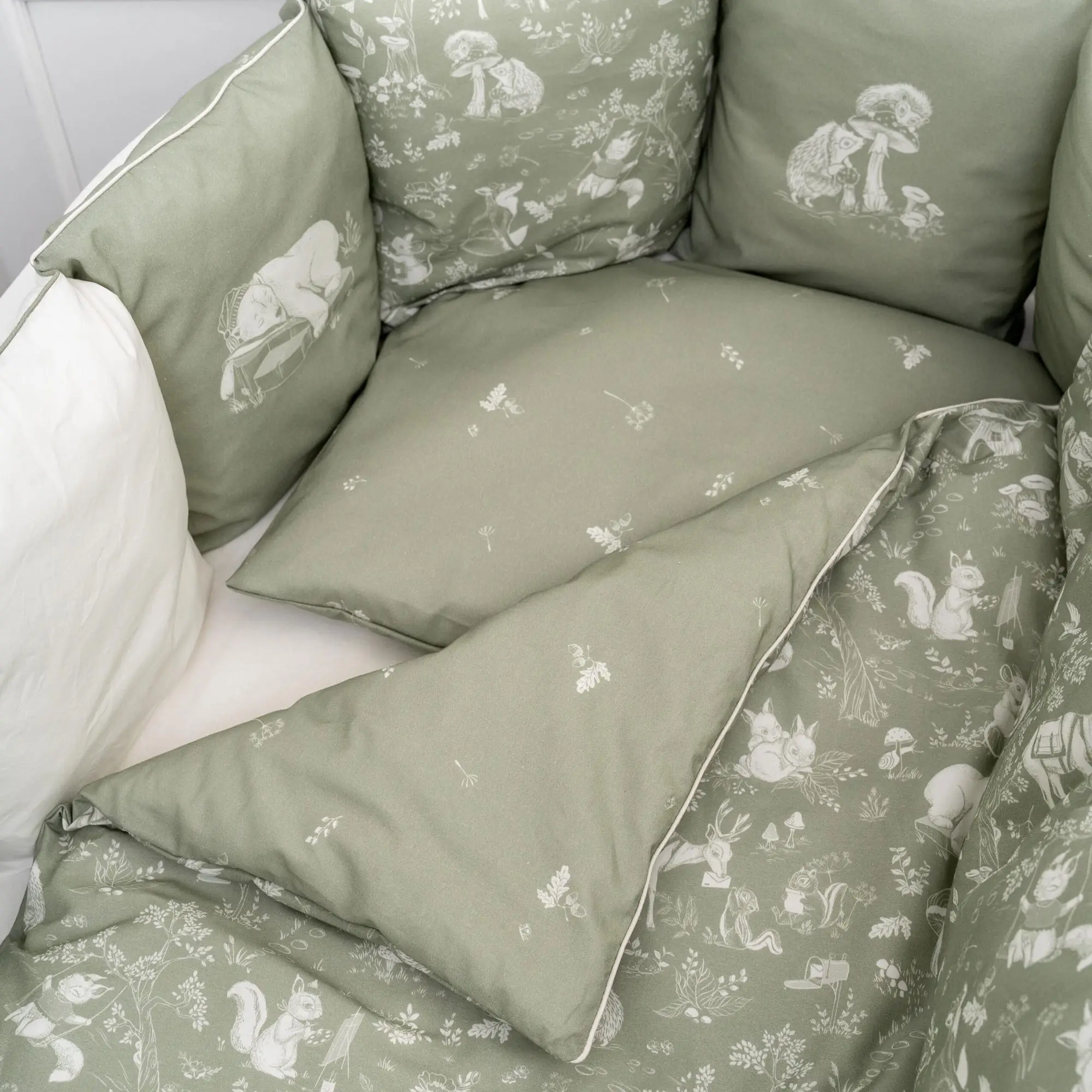 Комплект Лесная симфония Lappetti для круглой и овальной кроватки, 6 предметов, цвет хвойный, арт. 6124/3