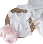 Фотография товара Летний комплект топ и трусики буфы, муслин, розовый, размер 22, рост 68-74 см