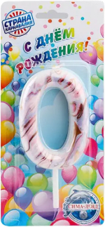 Фотография товара Свеча в торт Страна Карнавалия Белый мрамор цифра 0, гигант, 12,5 см