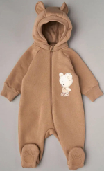 Фотография товара Комбинезон Little Star с отстегивающимся капюшоном футер с начесом "Мишка Малыш", бежевый, р.62